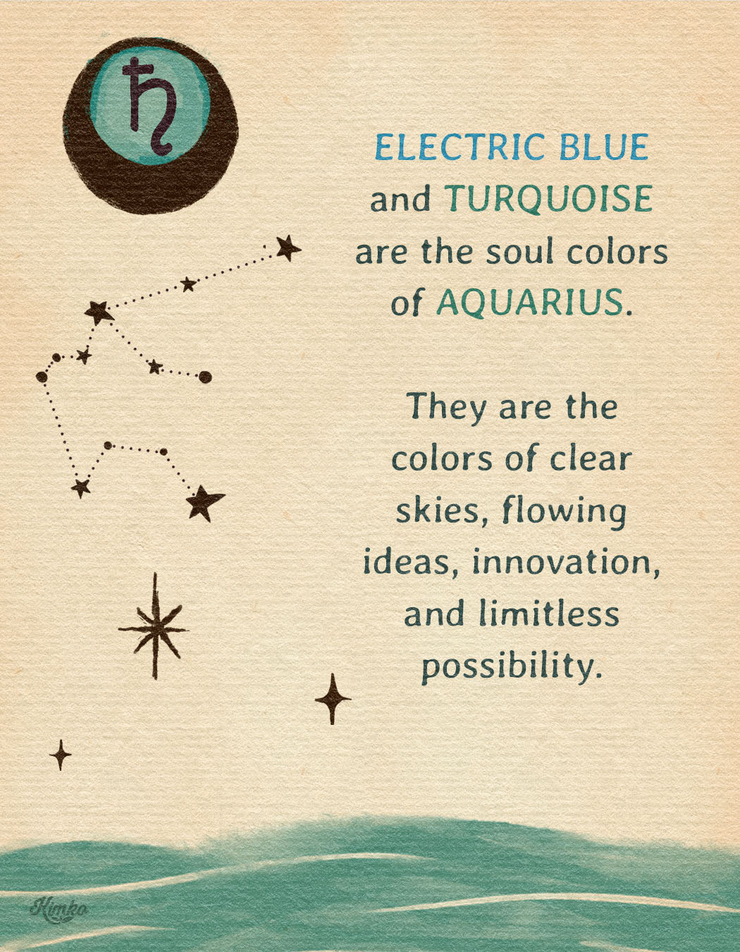Aquarius Zodiac Sign | Folk Art Print