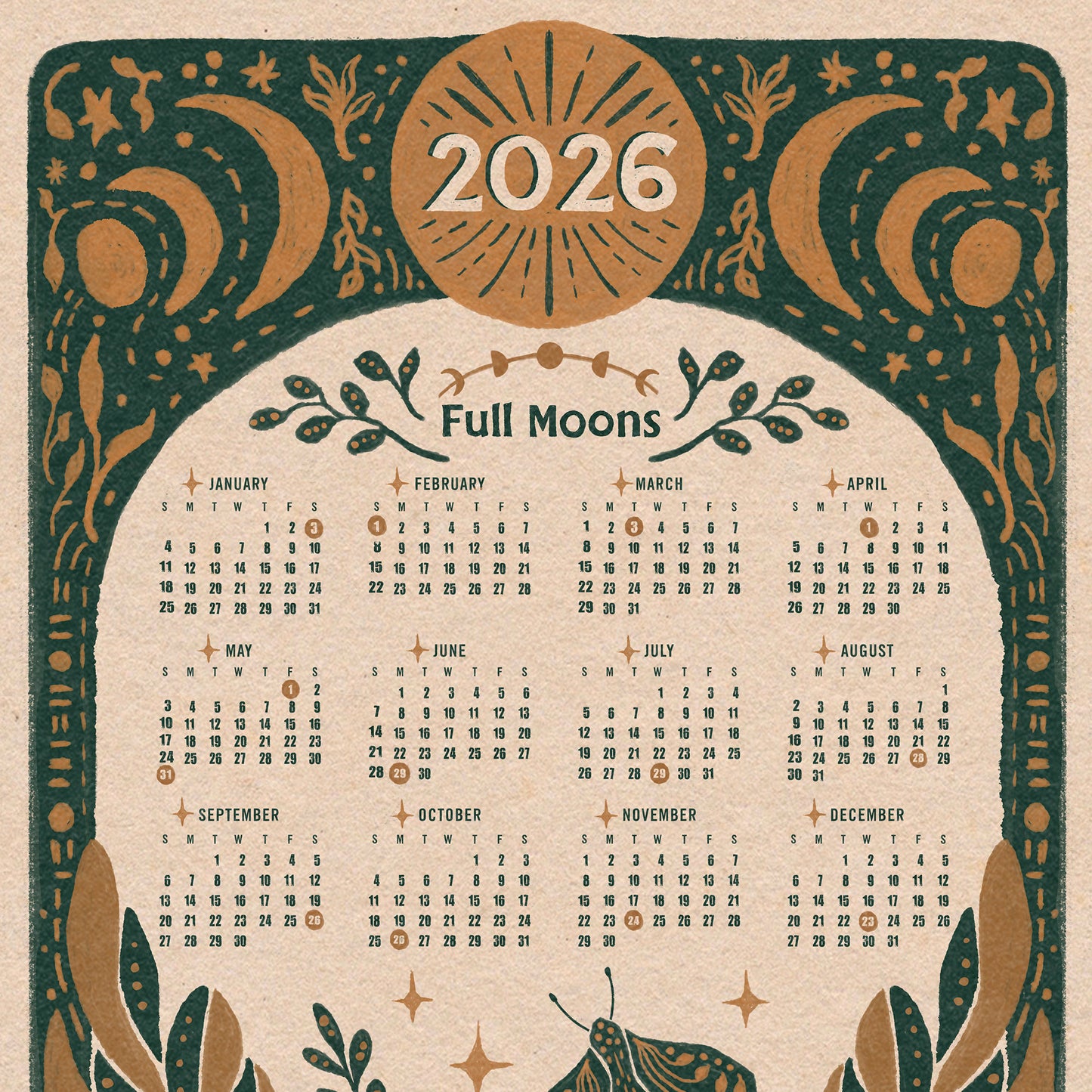 2026 Full Moon Magic Calendar | Self-Hanging