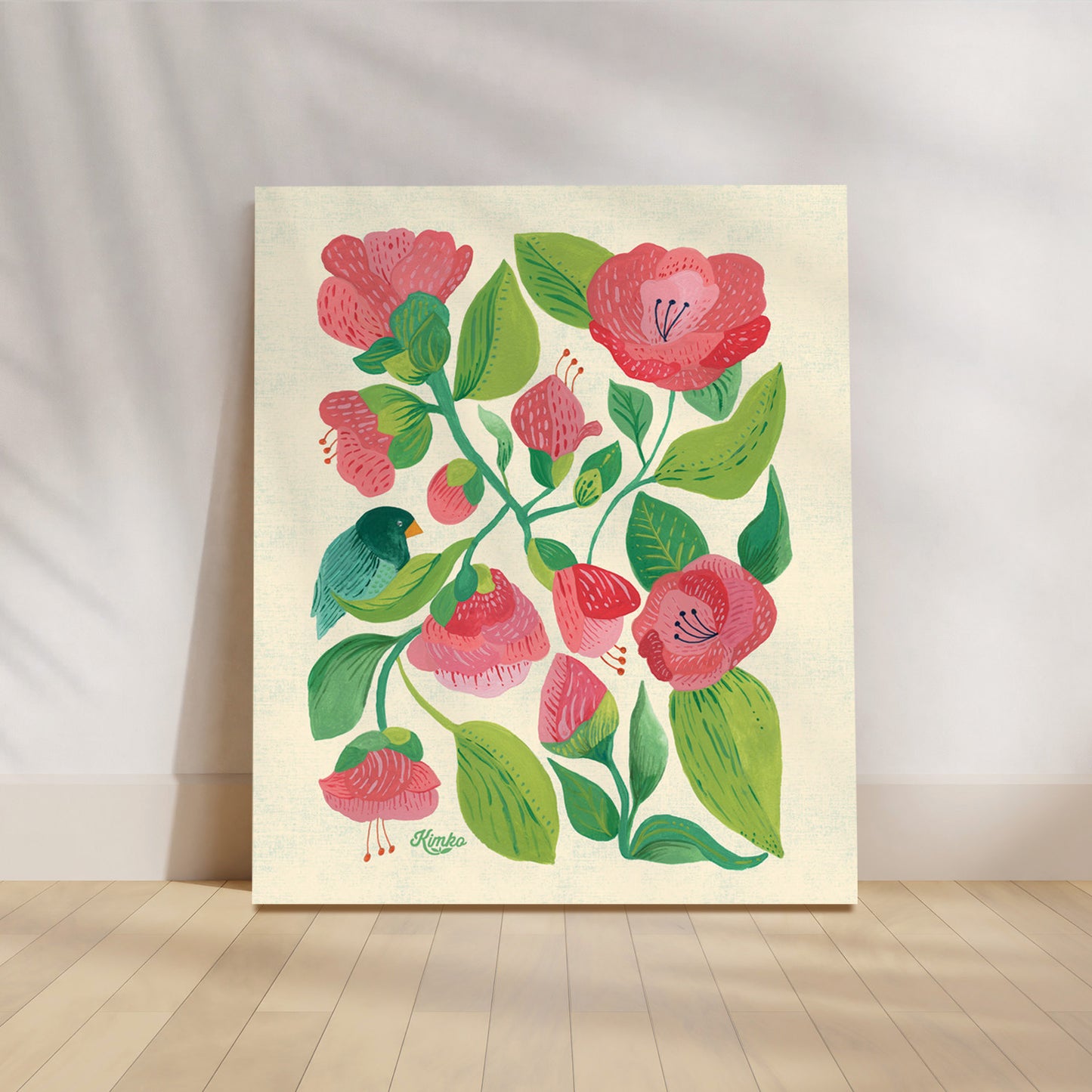"Birdsong" | Camellias & Bluebird | Botanical Art Print