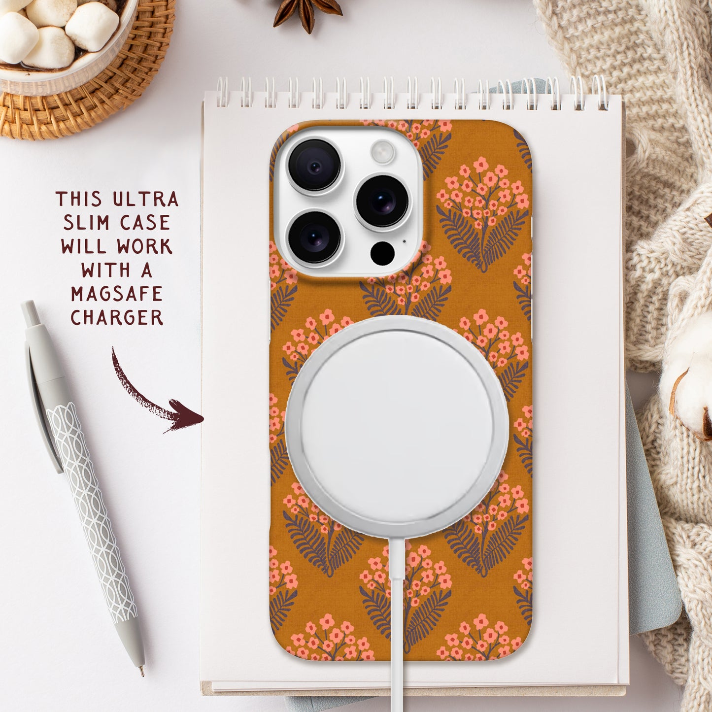 Pink Boho Folk Art Floral Pattern Print | Apple iPhone Slim Case