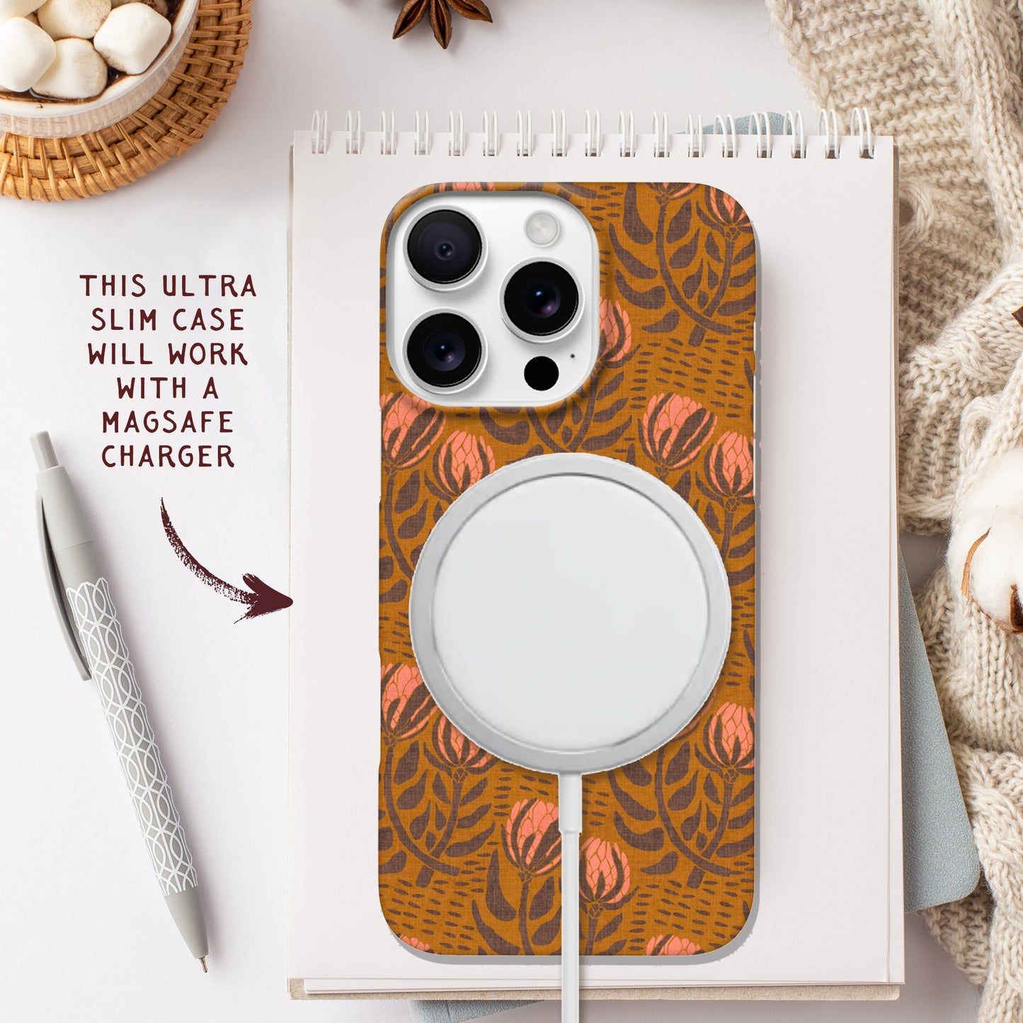 Protea Folk Floral Pattern - iPhone Slim Phone Case