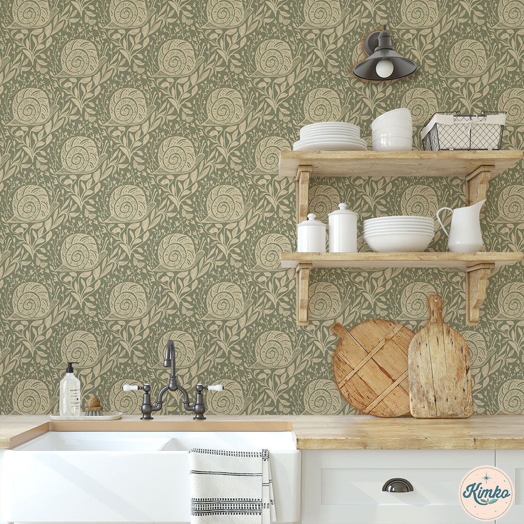 Sylvie the Snail Wallpaper in Moonlit Sage