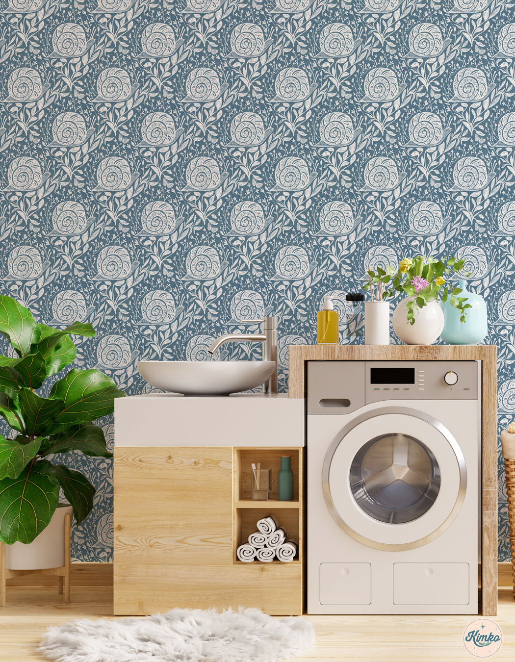 Sylvie the Snail Wallpaper in WildFlower Blue