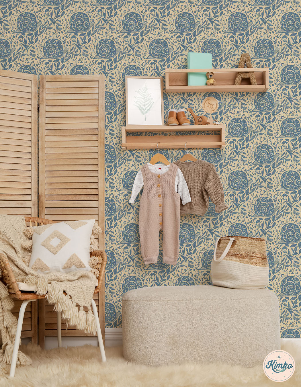Sylvie the Snail Wallpaper in Moonflower Blue