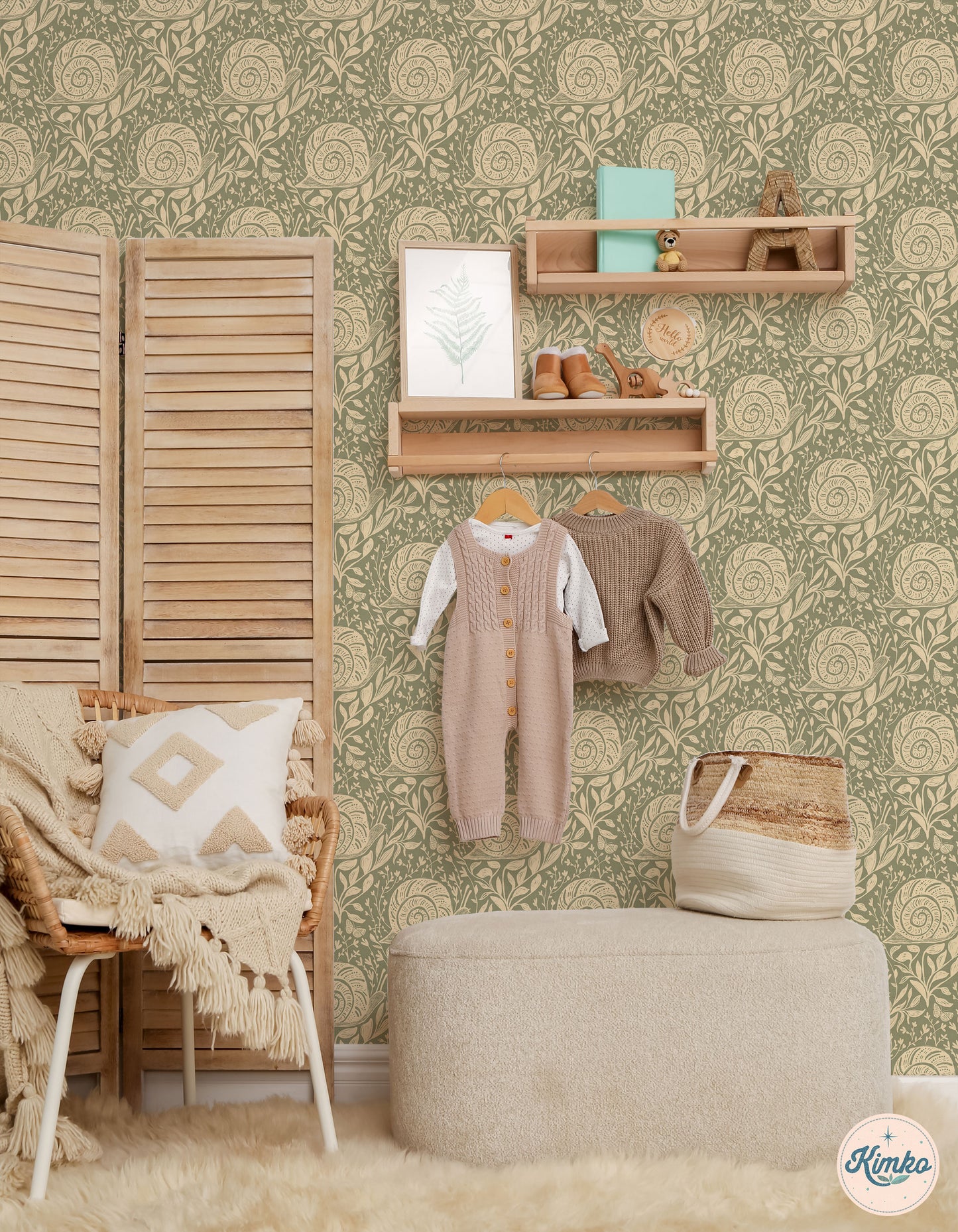Sylvie the Snail Wallpaper in Moonlit Sage