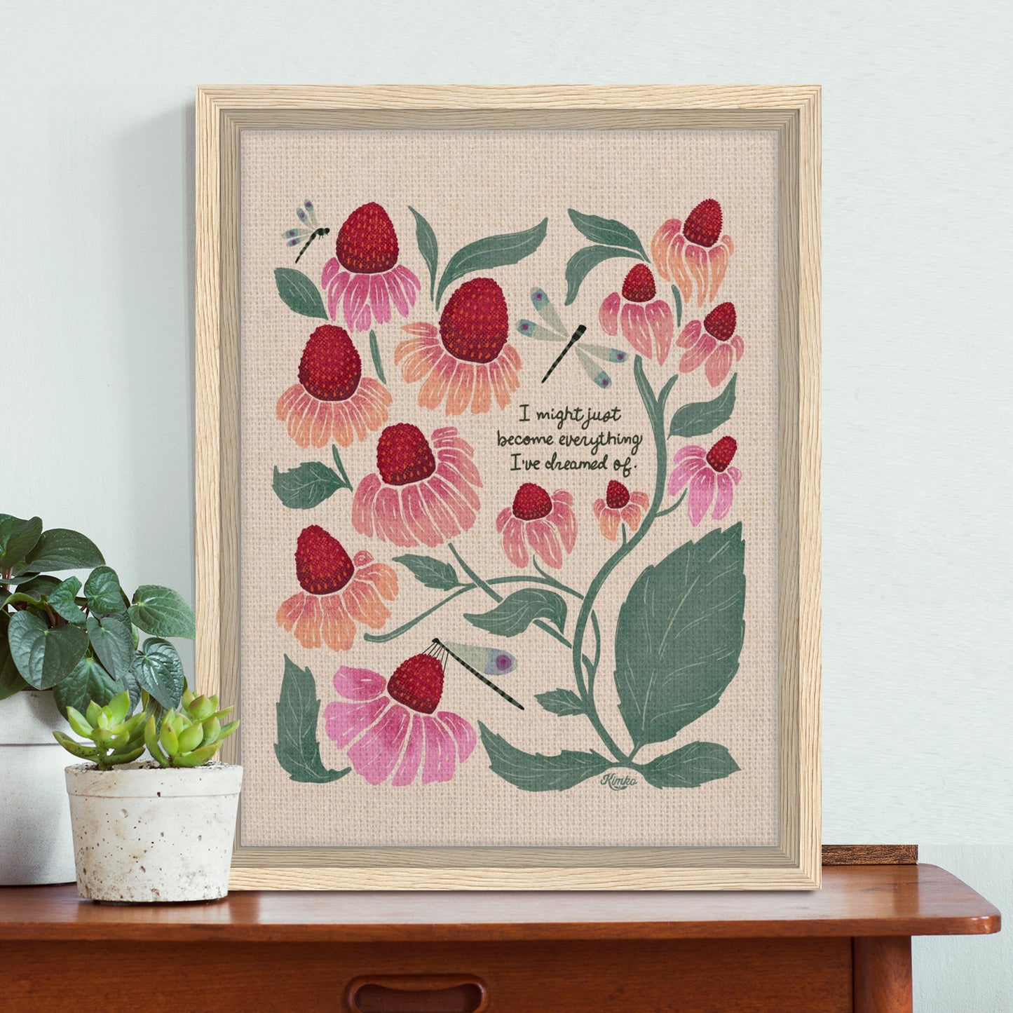 "I might just become everything I dreamed of." | Botanical Dragonfly Framed Canvas Wall Art