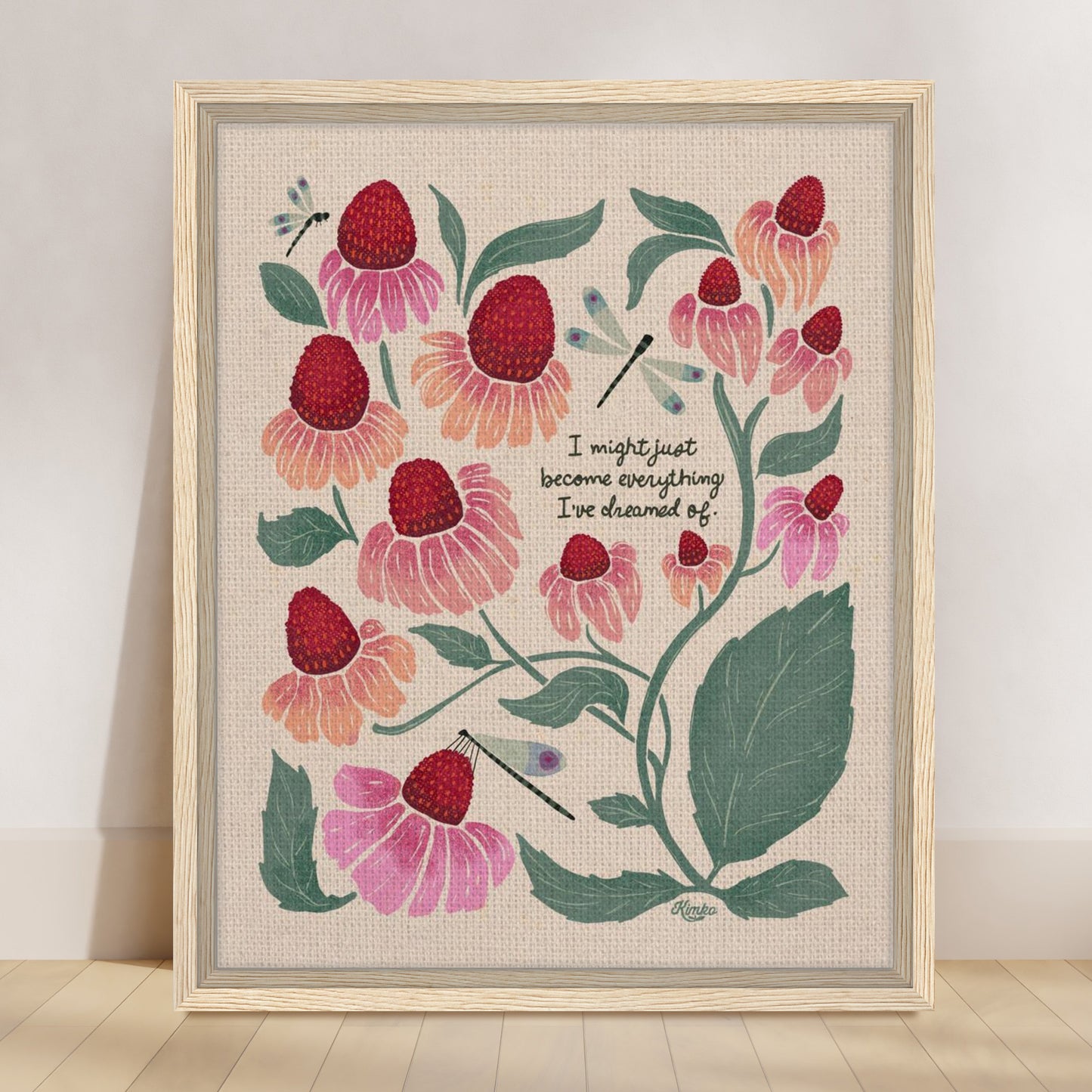 "I might just become everything I dreamed of." | Botanical Dragonfly Framed Canvas Wall Art