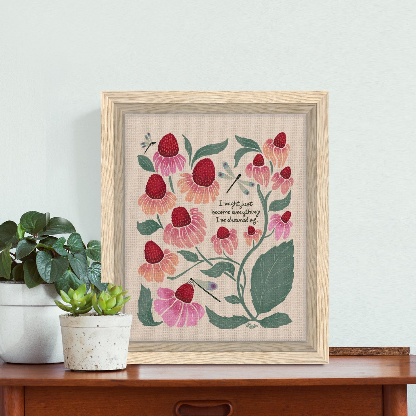 "I might just become everything I dreamed of." | Botanical Dragonfly Framed Canvas Wall Art