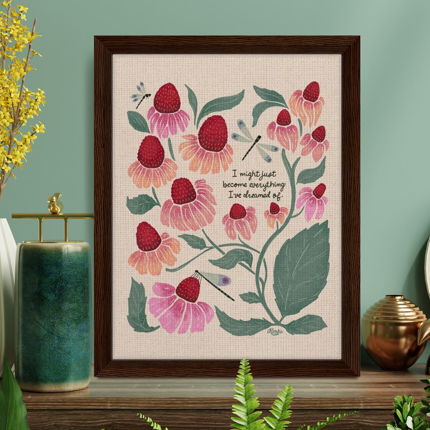 "I might just become everything I dreamed of." | Botanical Dragonfly Framed Canvas Wall Art