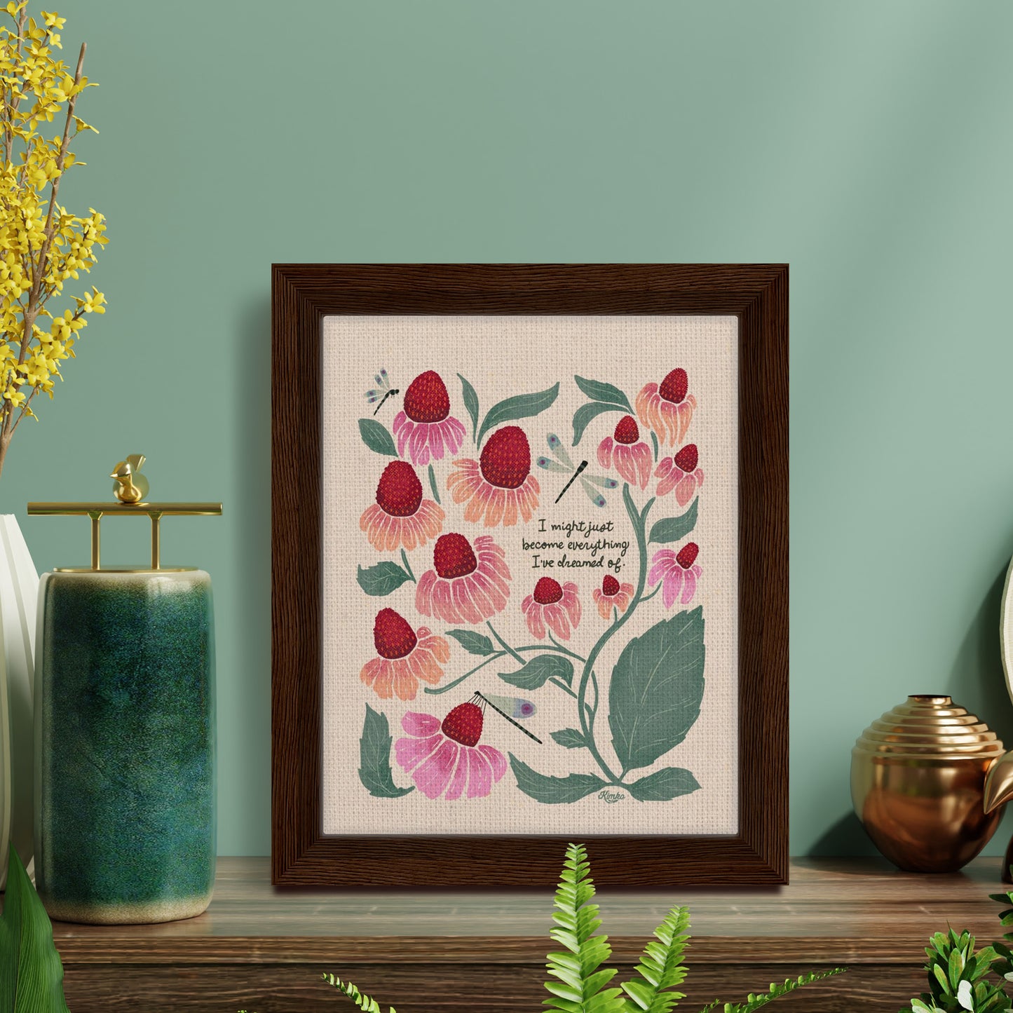 "I might just become everything I dreamed of." | Botanical Dragonfly Framed Canvas Wall Art