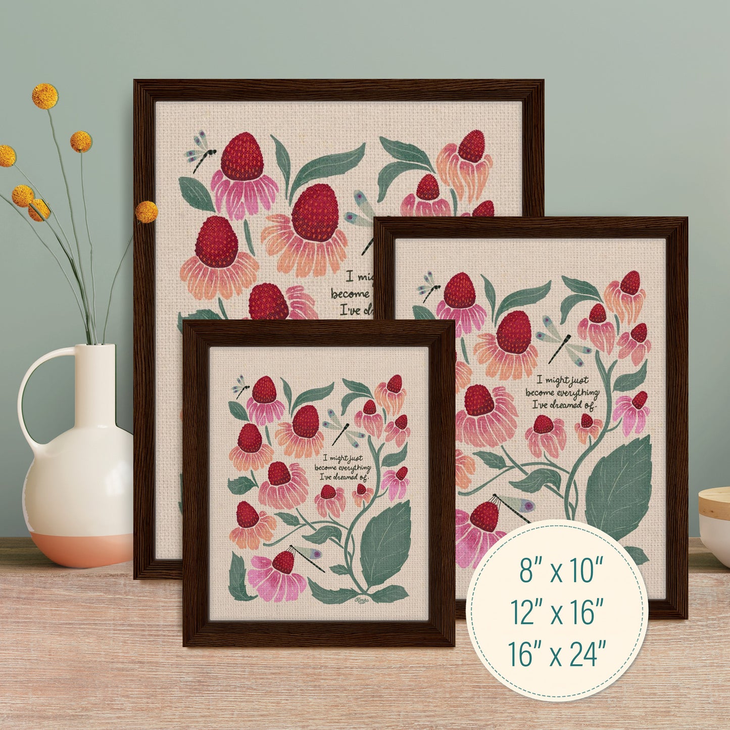 "I might just become everything I dreamed of." | Botanical Dragonfly Framed Canvas Wall Art