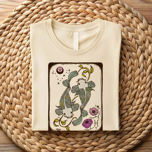 Pisces Folk Art T-Shirt| 100% Cotton