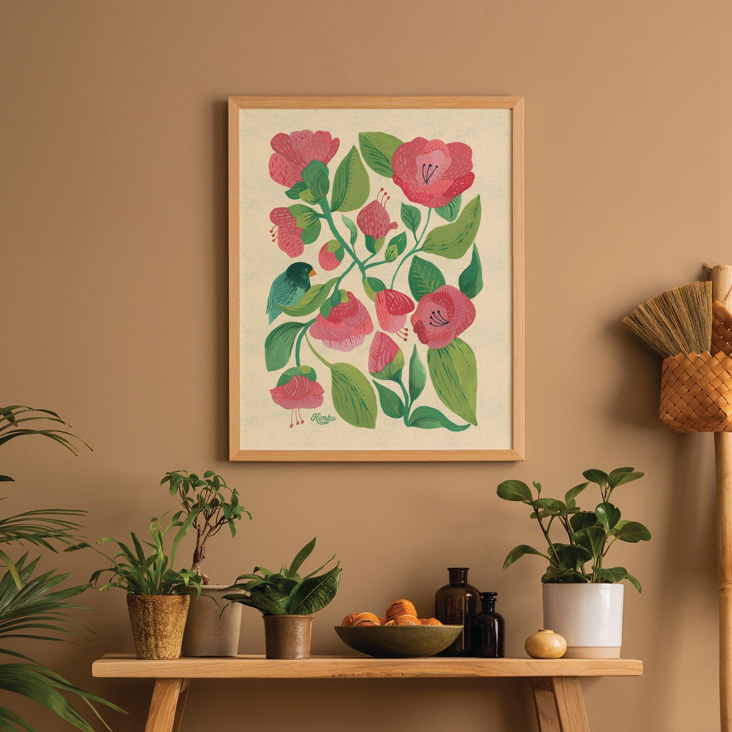 "Birdsong" | Camellias & Bluebird | Botanical Art Print