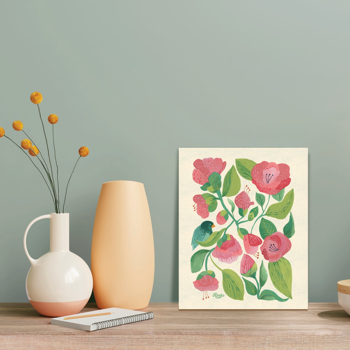 "Birdsong" | Camellias & Bluebird | Botanical Art Print