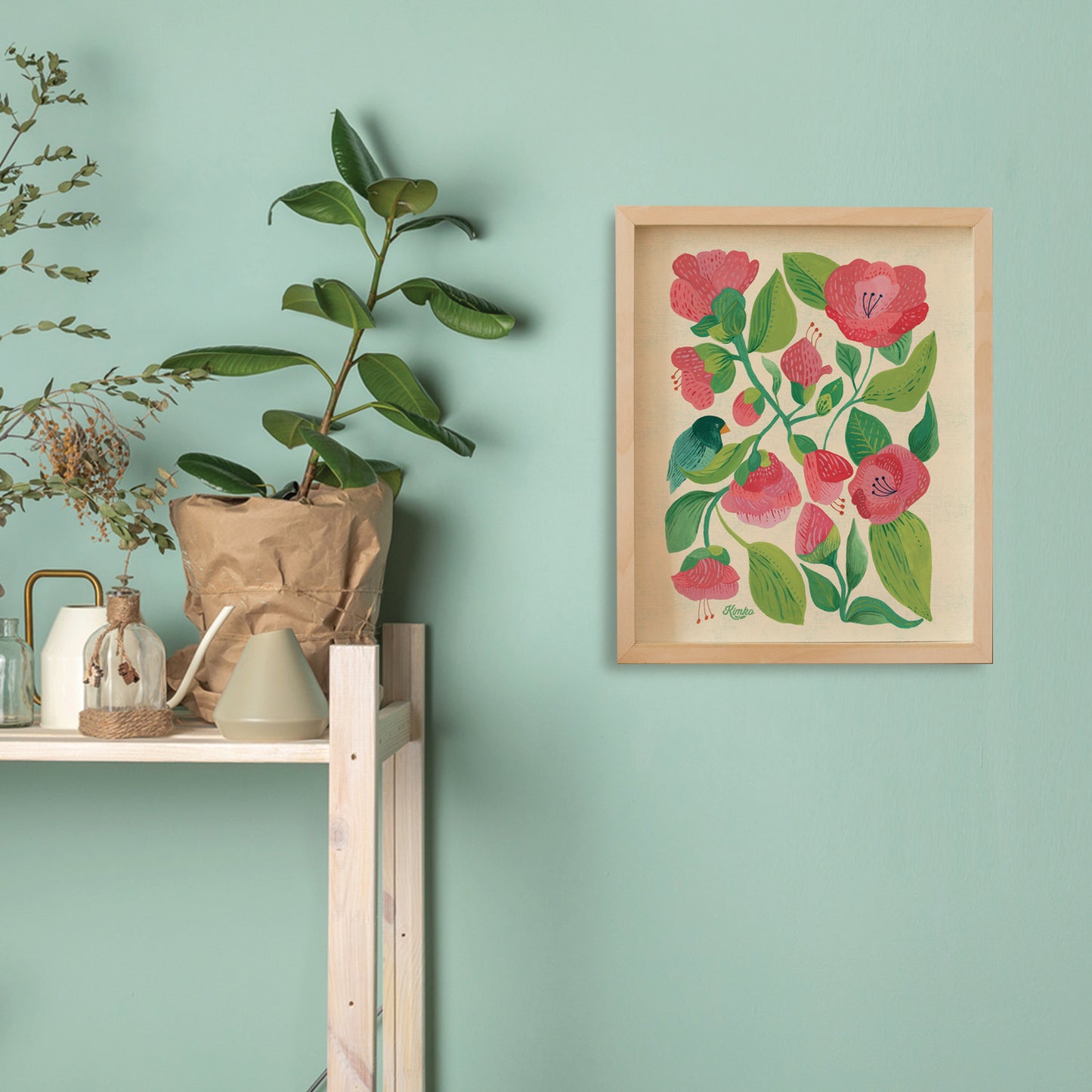 "Birdsong" | Camellias & Bluebird | Botanical Art Print
