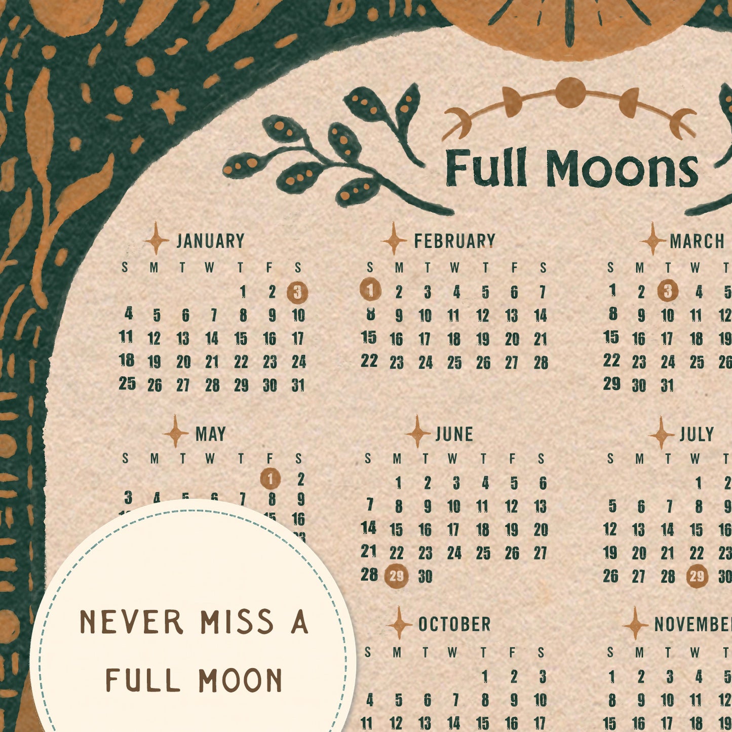 2026 Full Moon Magic Folk Art Calendar | Wood Hanger