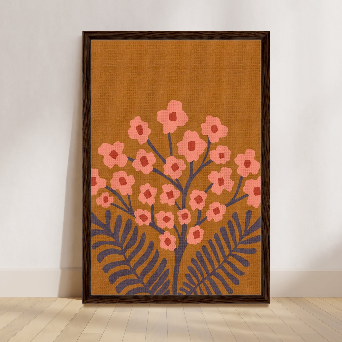Gypsophilia Folk Floral in Golden Pink | Framed Canvas Wall Art
