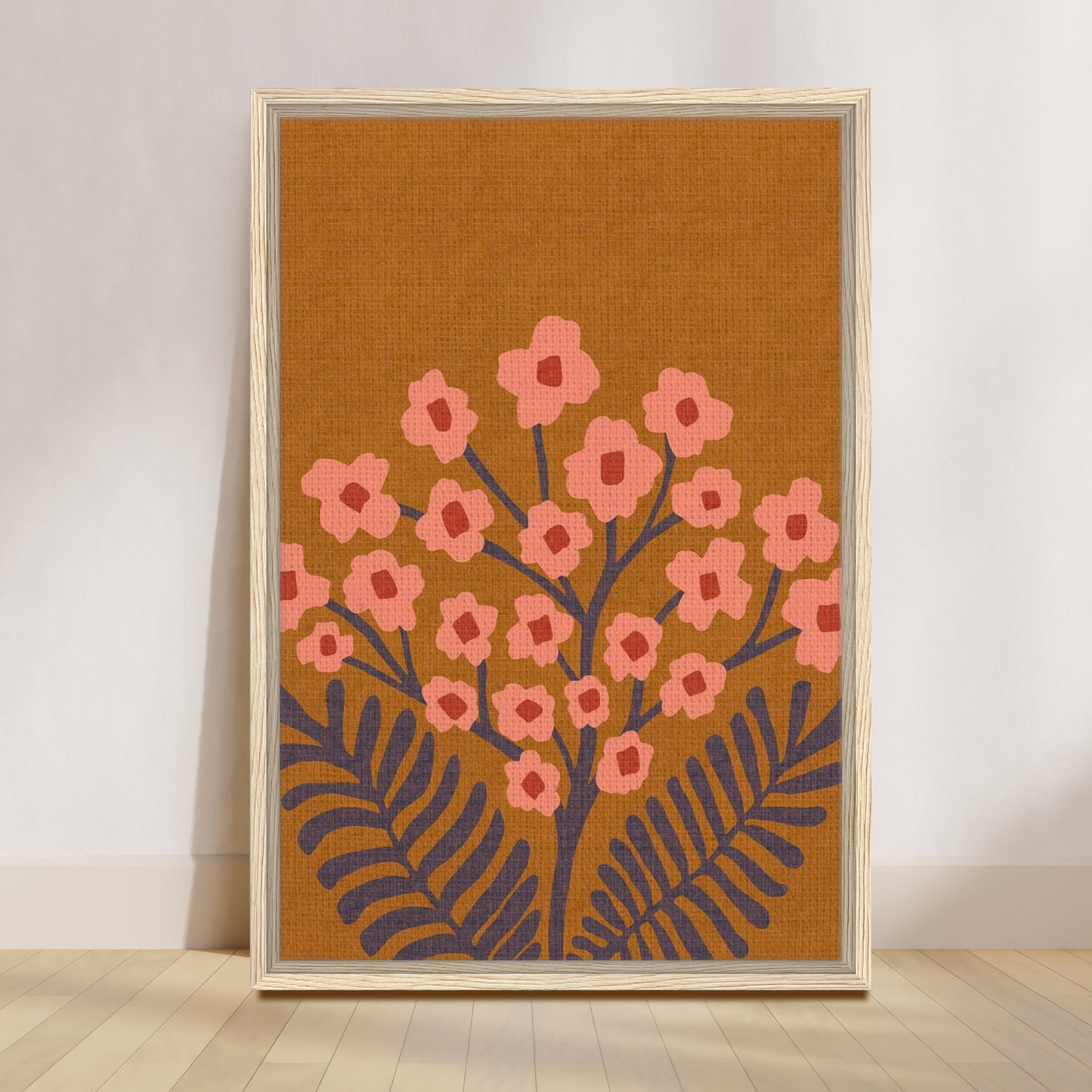 Gypsophilia Folk Floral in Golden Pink | Framed Canvas Wall Art