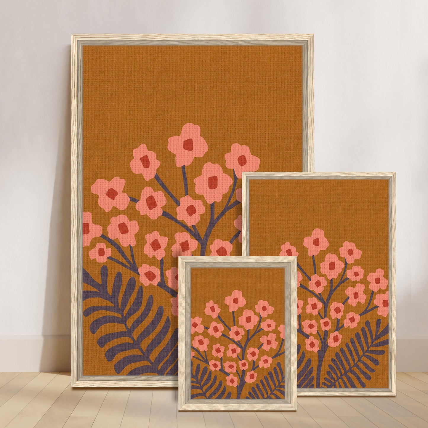 Gypsophilia Folk Floral in Golden Pink | Framed Canvas Wall Art