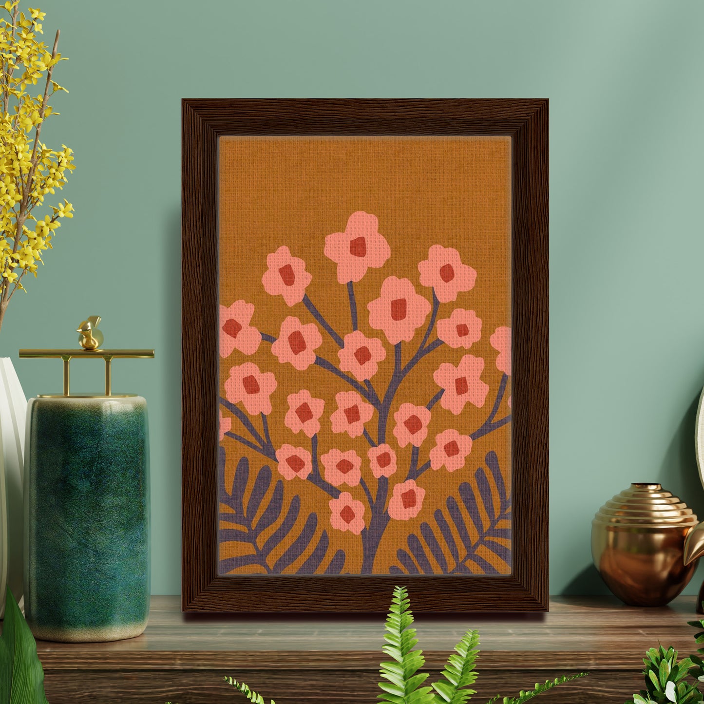 Gypsophilia Folk Floral in Golden Pink | Framed Canvas Wall Art