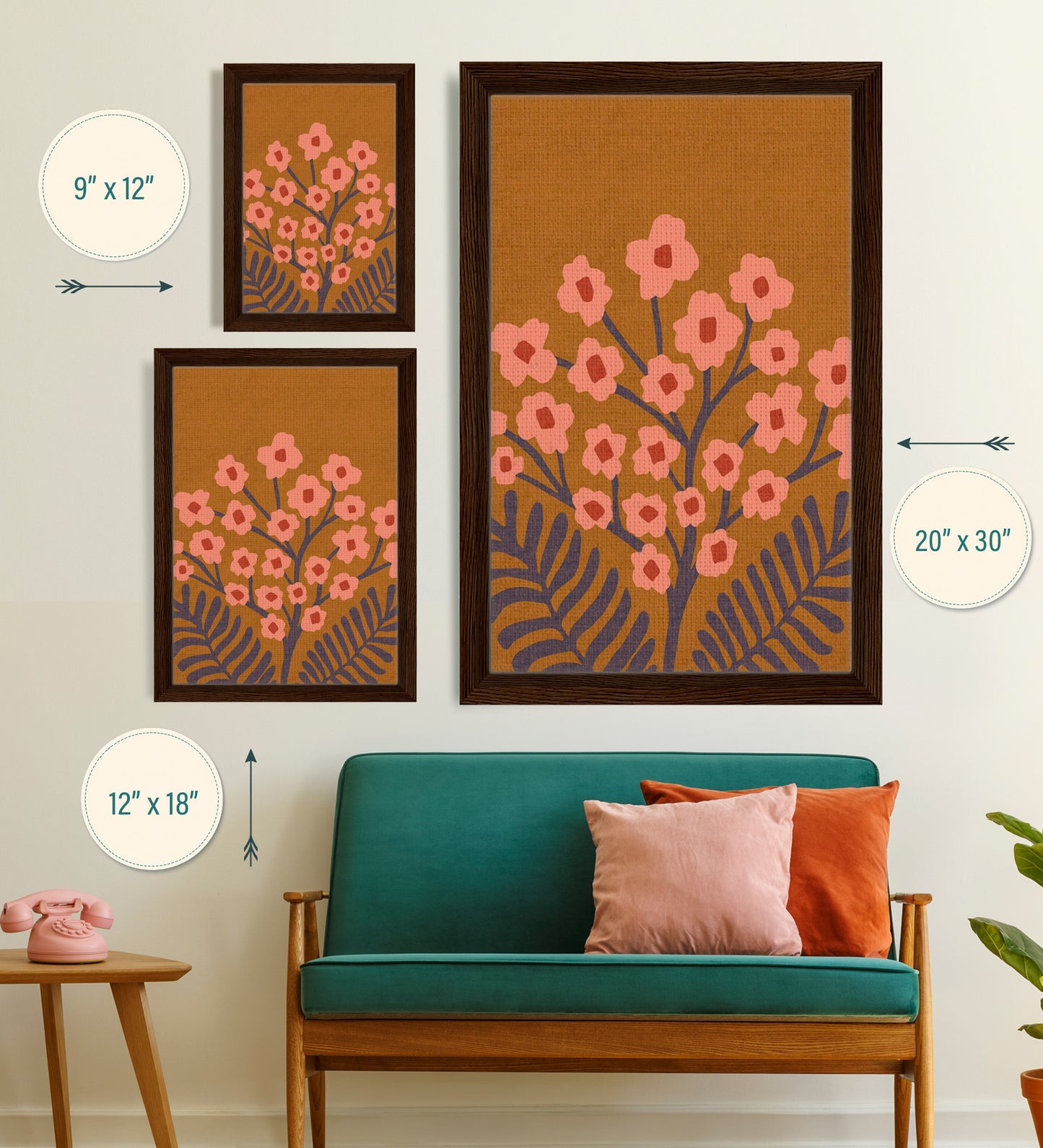 Gypsophilia Folk Floral in Golden Pink | Framed Canvas Wall Art
