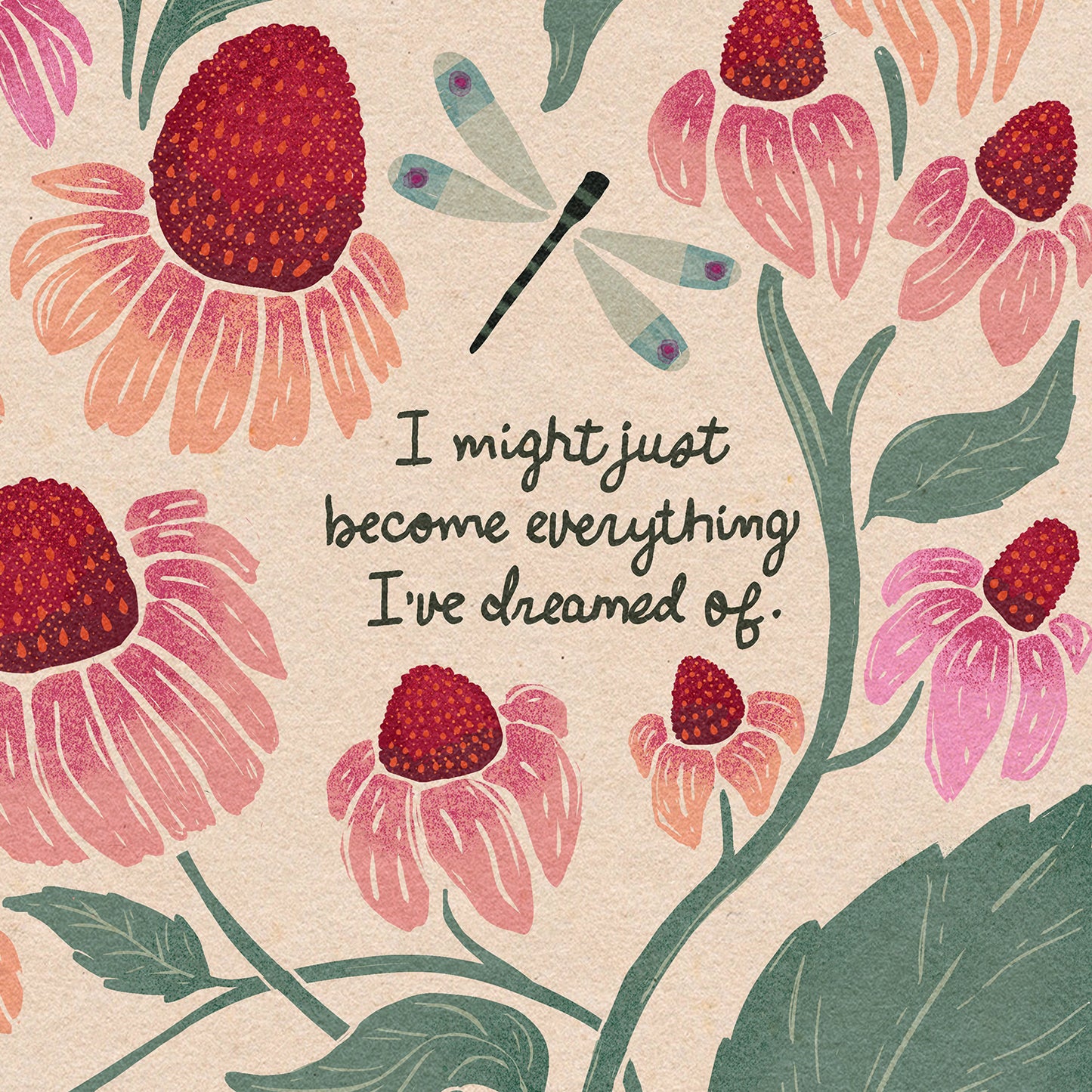 "I might just become everything I dreamed of." | Botanical Dragonfly Framed Canvas Wall Art