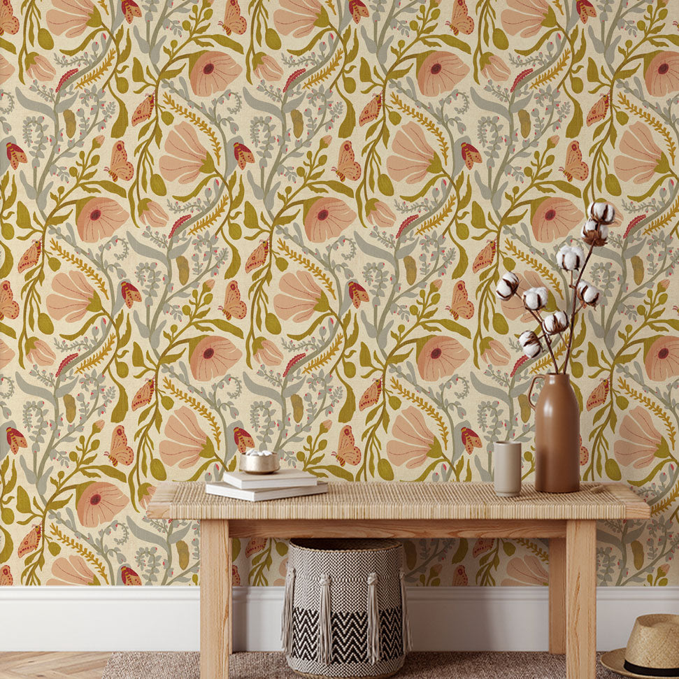 The Poppy & the Moth Folk Fable Wallpaper