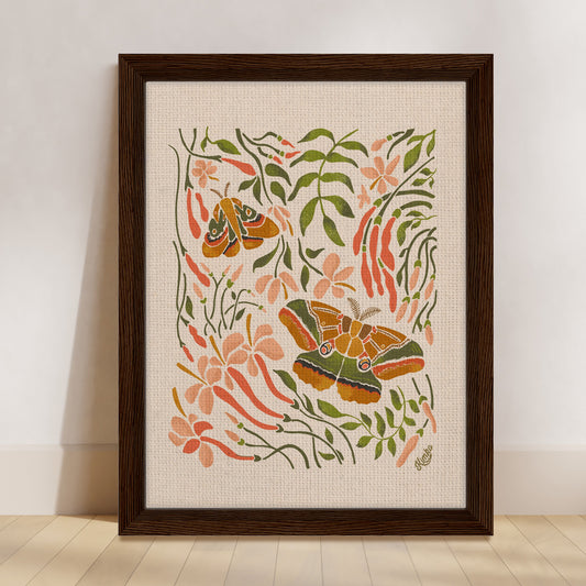 The Quilted Moths and Jasmine | Framed Canvas Wall Art