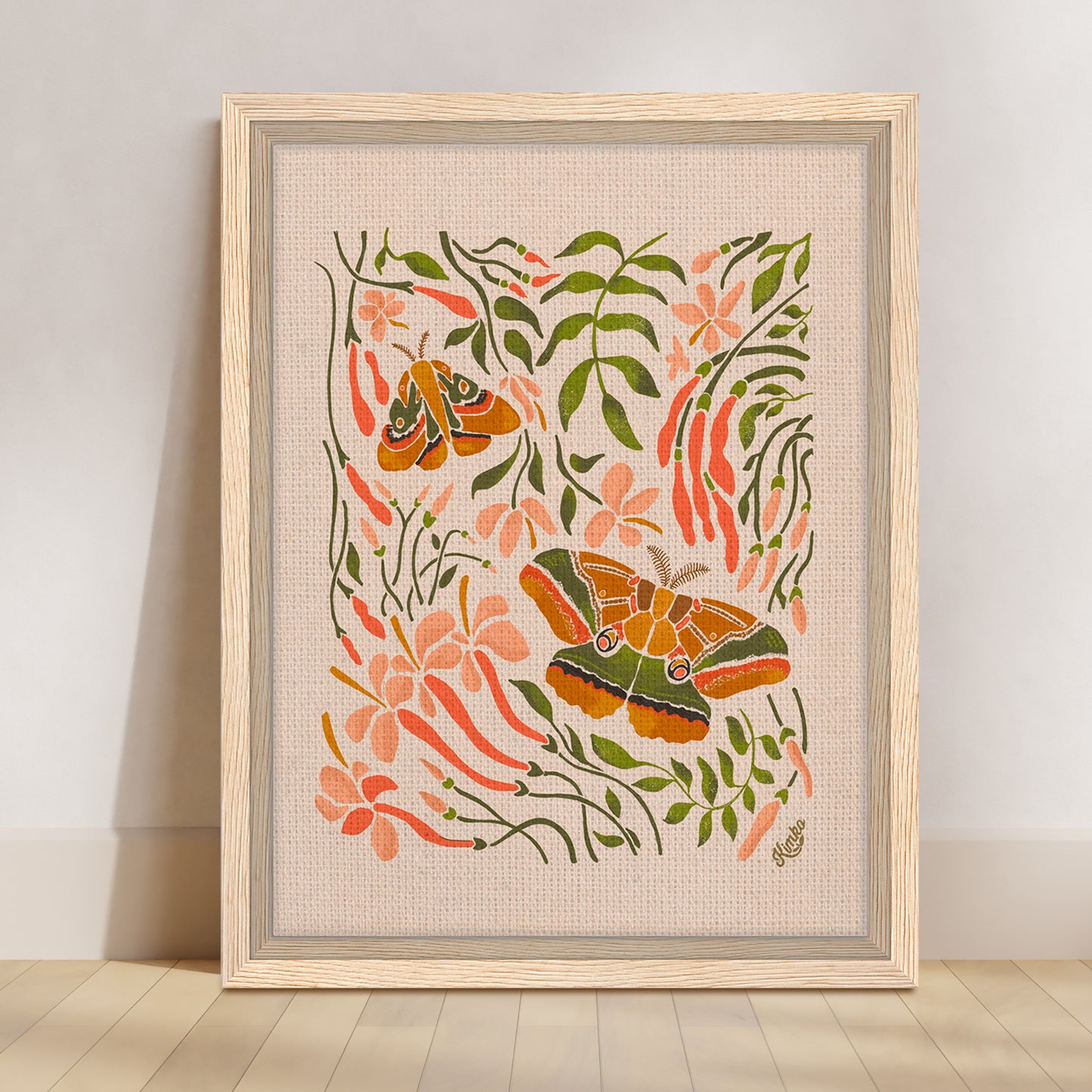 The Quilted Moths and Jasmine | Framed Canvas Wall Art