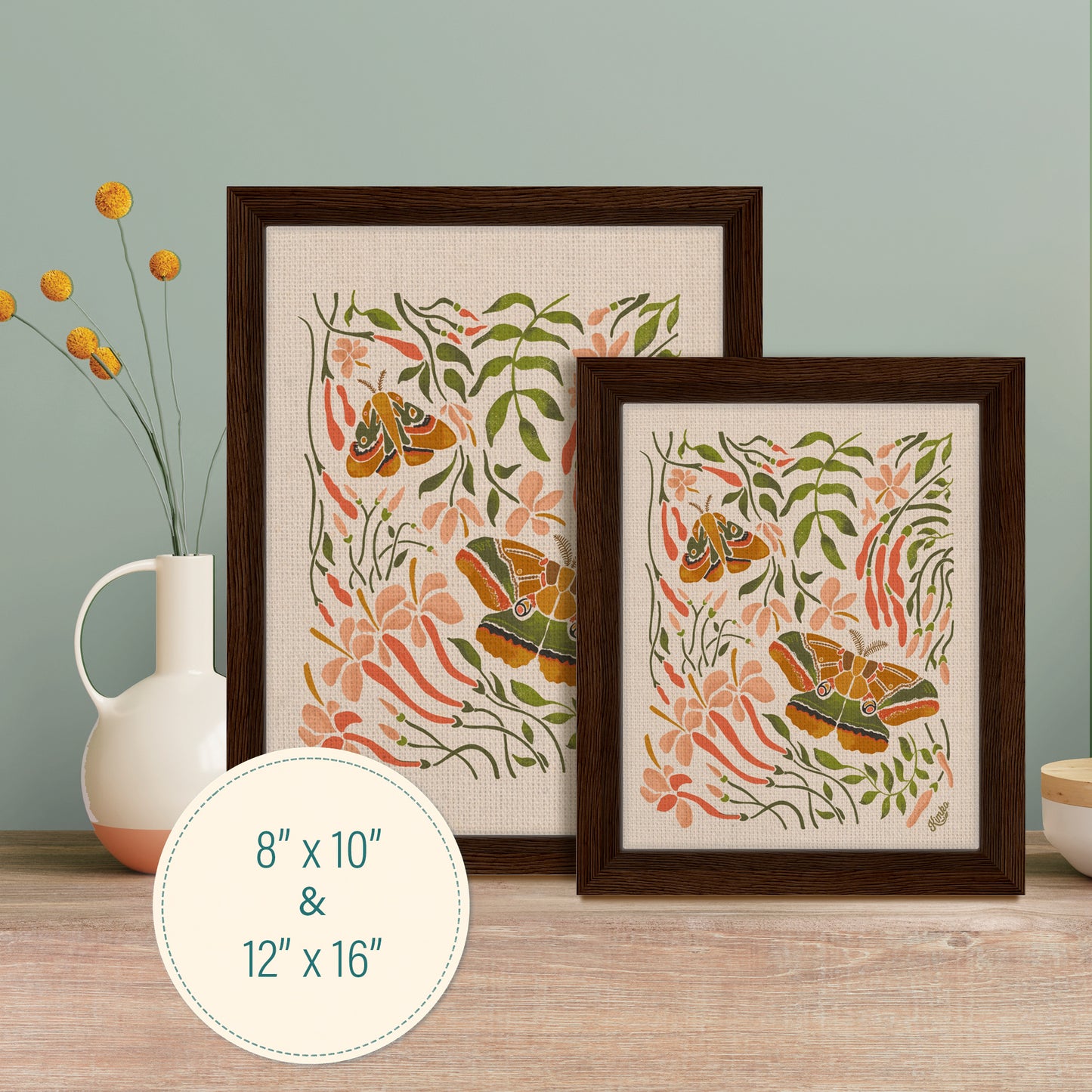 The Quilted Moths and Jasmine | Framed Canvas Wall Art
