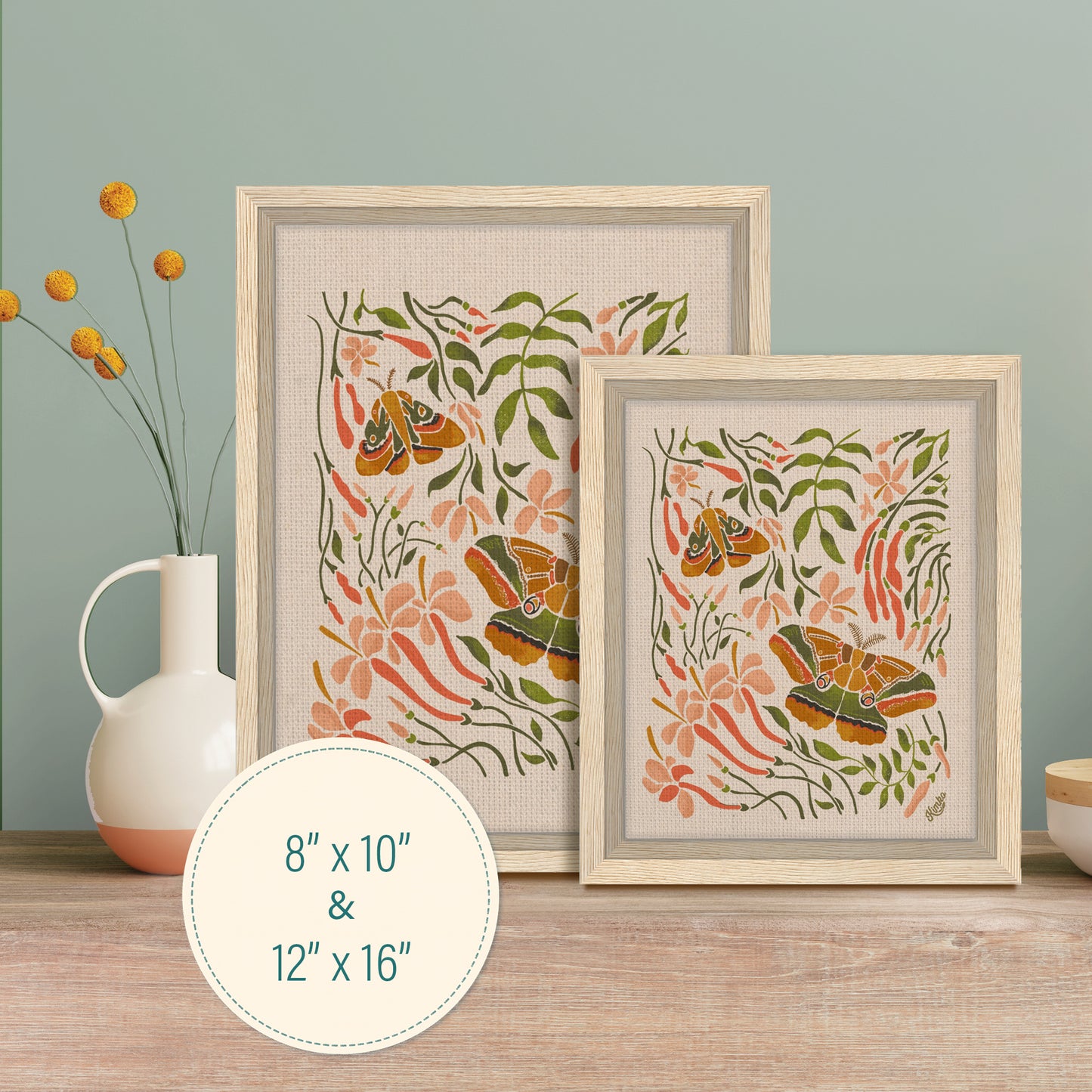 The Quilted Moths and Jasmine | Framed Canvas Wall Art