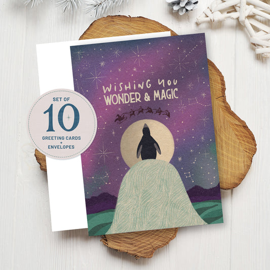 Arctic Penguin Wonder and Magic Holiday Cards | 10 Pack