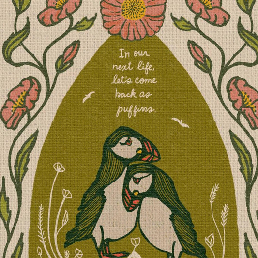 The Puffins & The Poppies | Framed Canvas Print