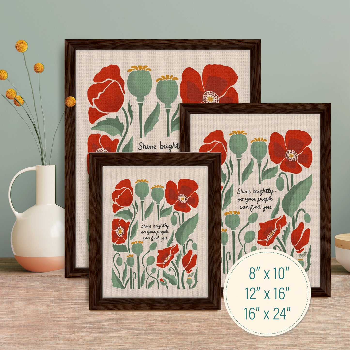 "Shiny brightly - so your people can find you." | Red Poppies Botanical Floral Wall Print