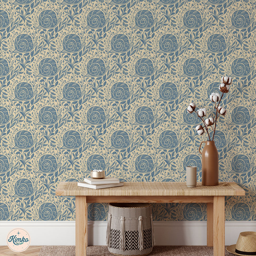Sylvie the Snail Wallpaper in Moonflower Blue