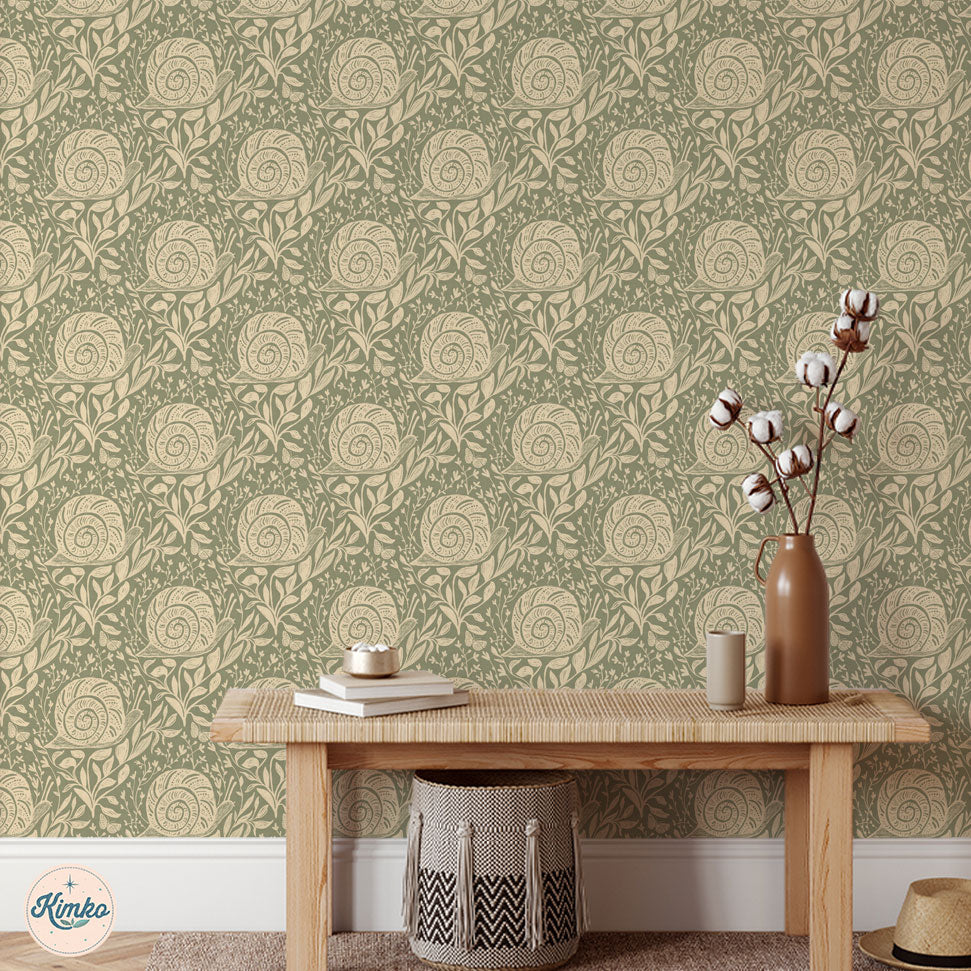 Sylvie the Snail Wallpaper in Moonlit Sage