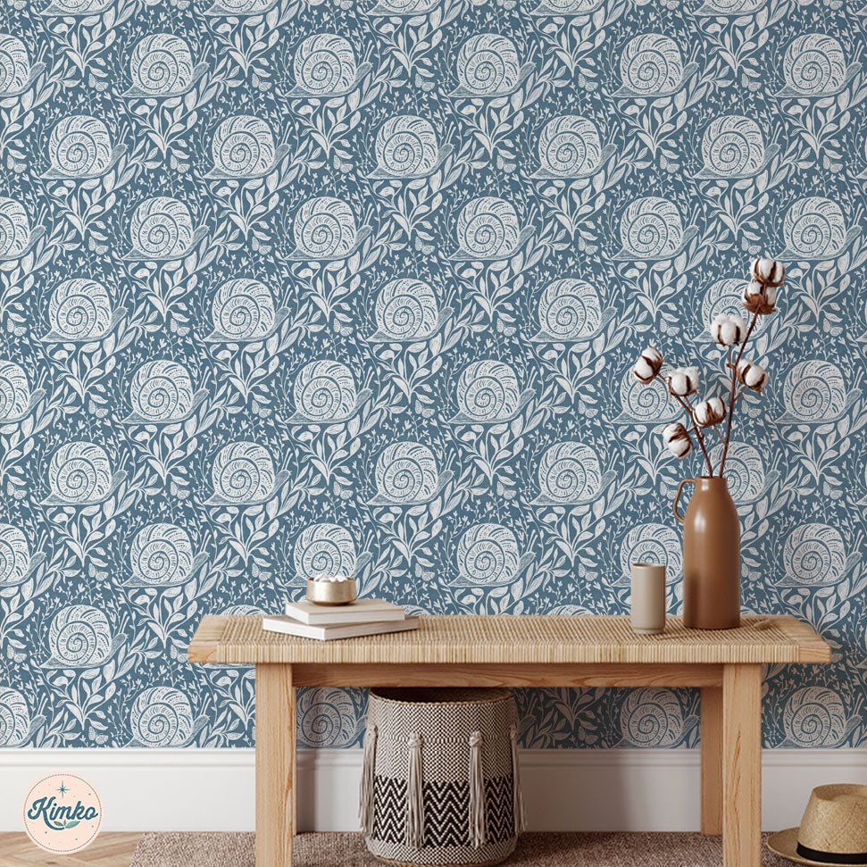 Sylvie the Snail Wallpaper in WildFlower Blue