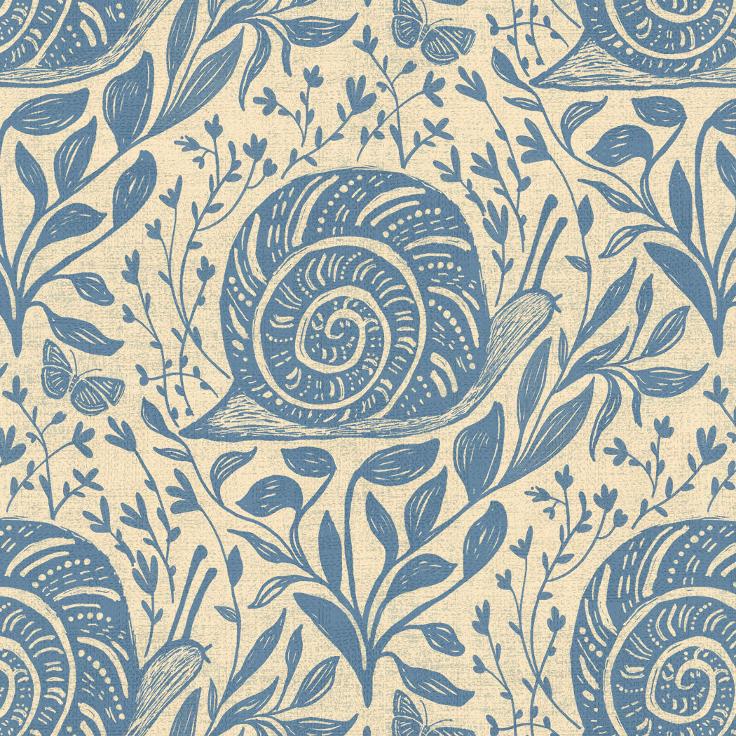 Sylvie the Snail Wallpaper in Moonflower Blue
