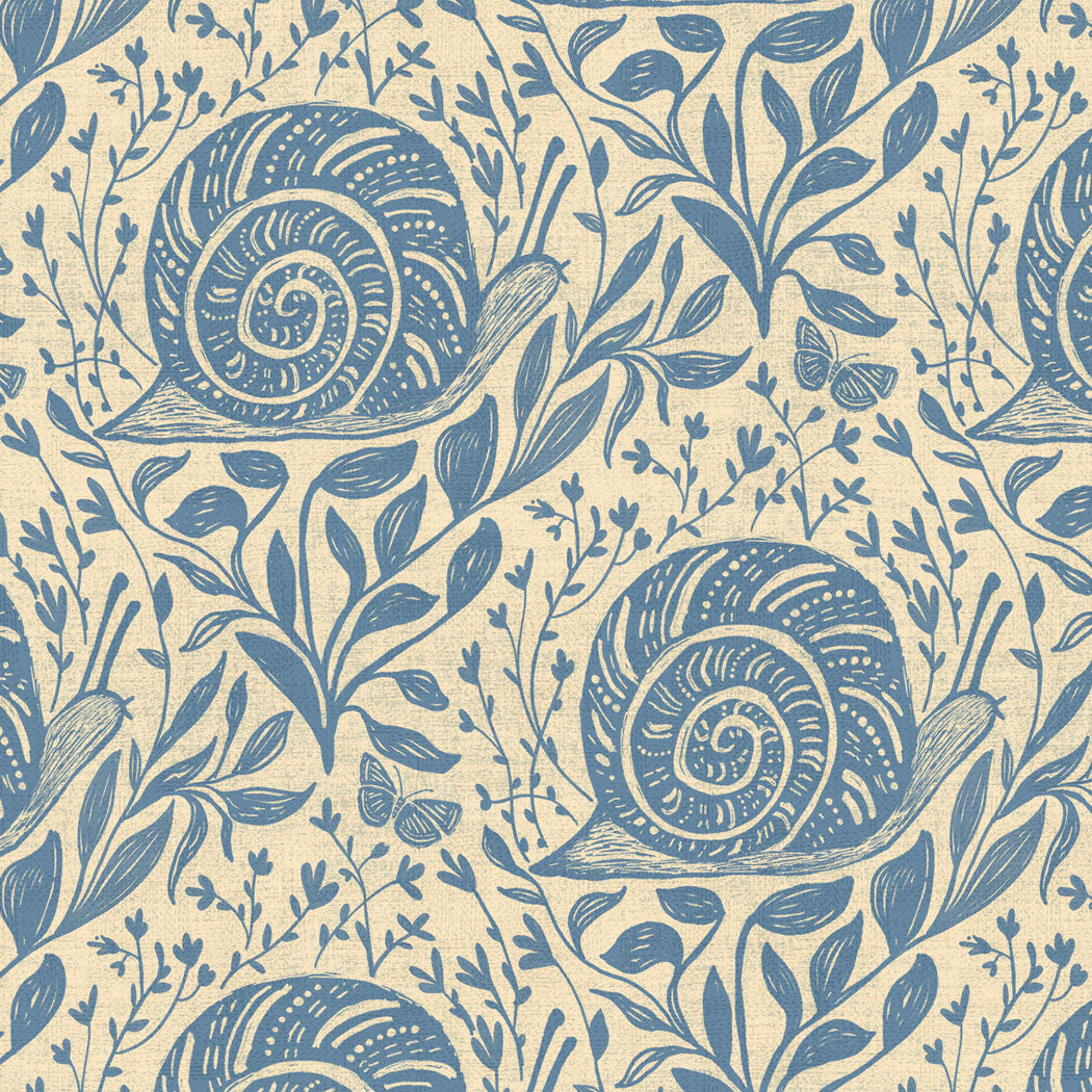 Sylvie the Snail Wallpaper in Moonflower Blue