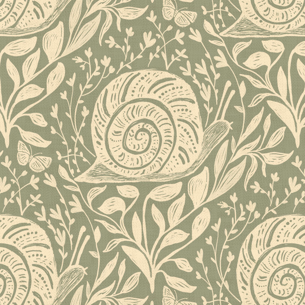 Sylvie the Snail Wallpaper in Moonlit Sage