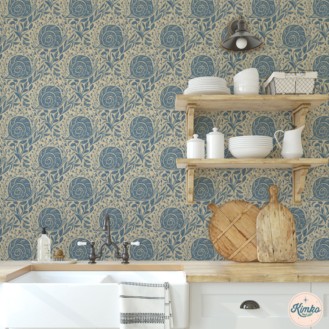 Sylvie the Snail Wallpaper in Moonflower Blue