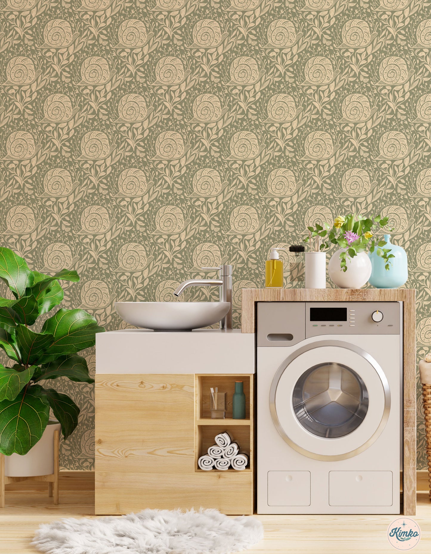 Sylvie the Snail Wallpaper in Moonlit Sage
