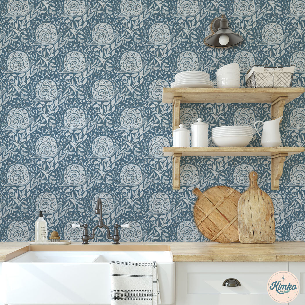 Sylvie the Snail Wallpaper in WildFlower Blue