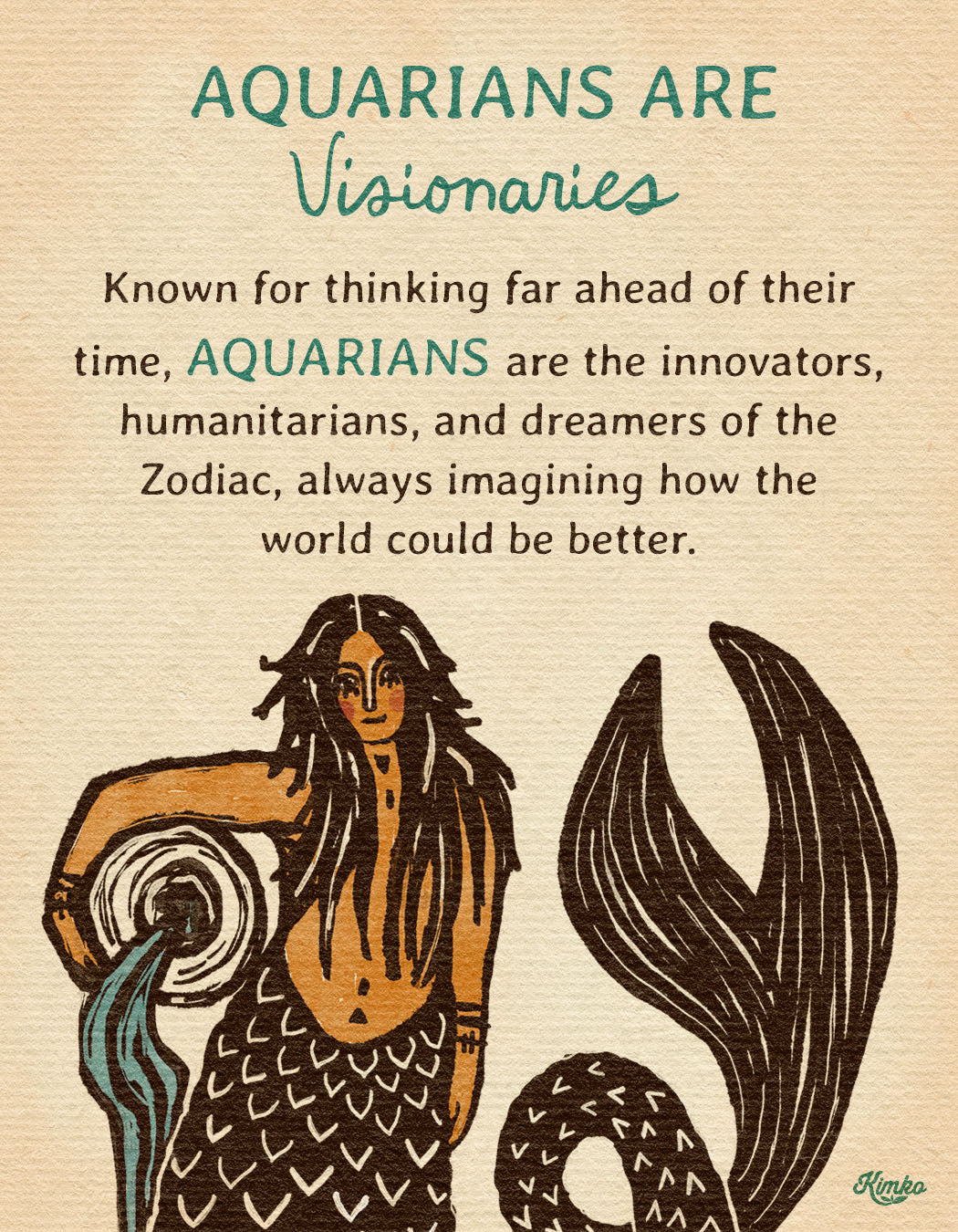 Aquarius Zodiac Sign | Folk Art Print