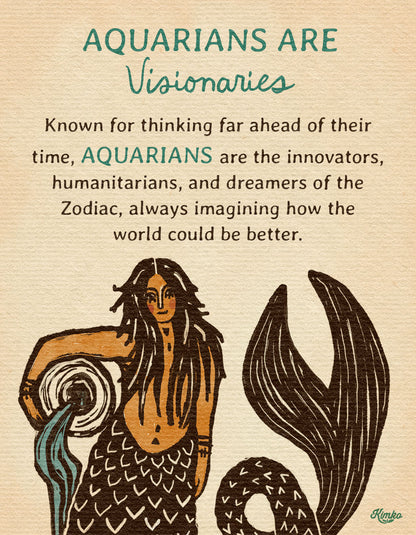 Aquarius Zodiac Sign | Folk Art Print