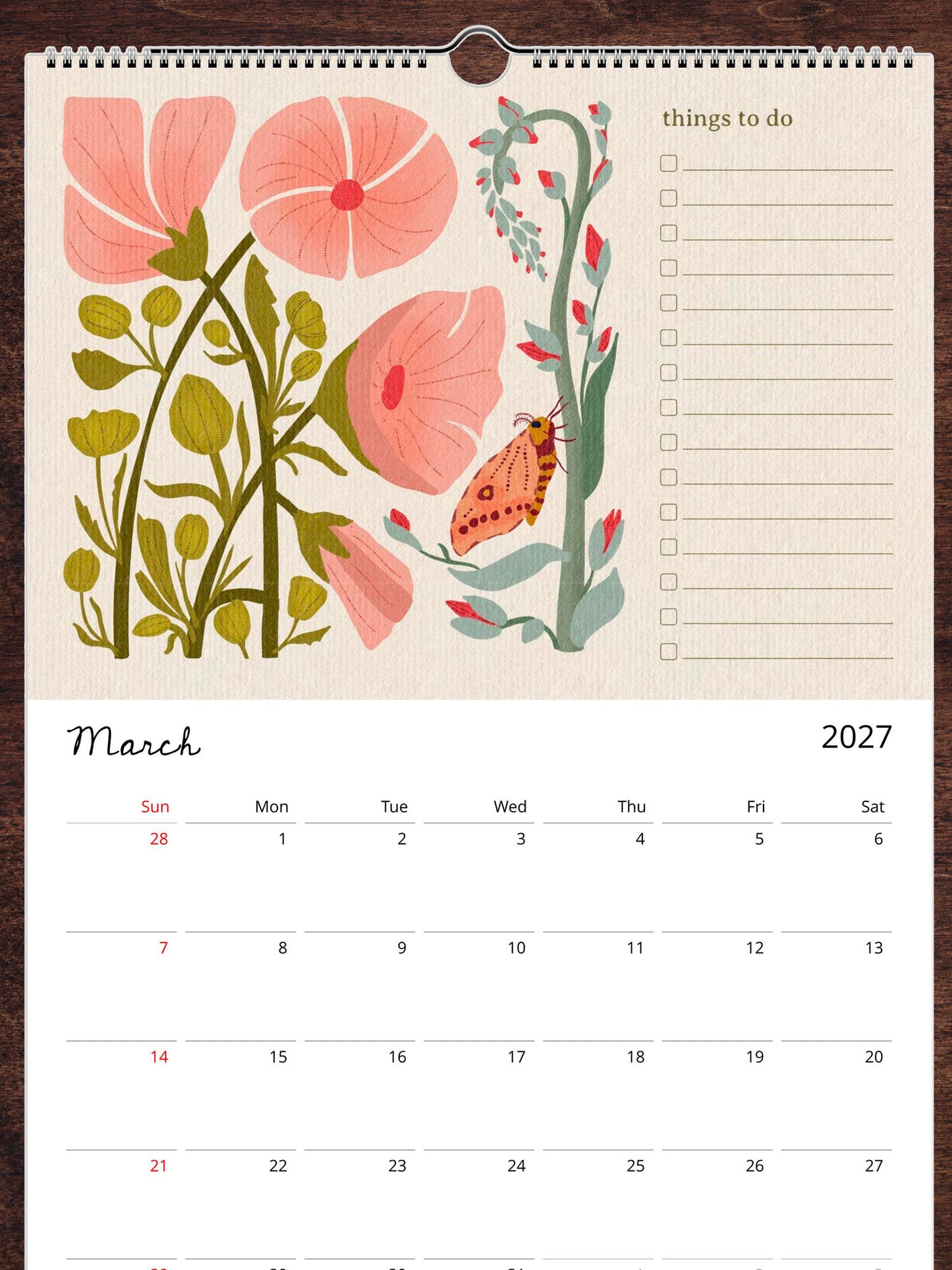 In My Garden 2026-27 Academic Year Folk Floral Calendar | July 2026 - June 2027