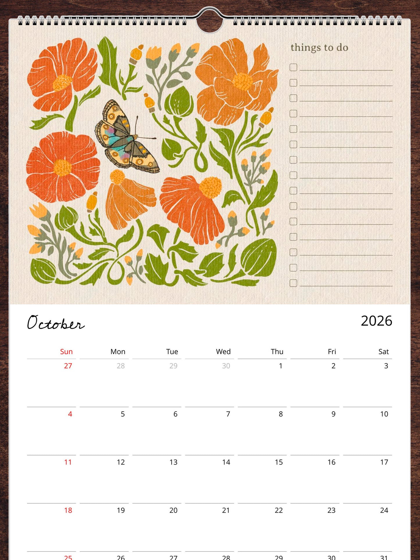 In My Garden 2026-27 Academic Year Folk Floral Calendar | July 2026 - June 2027