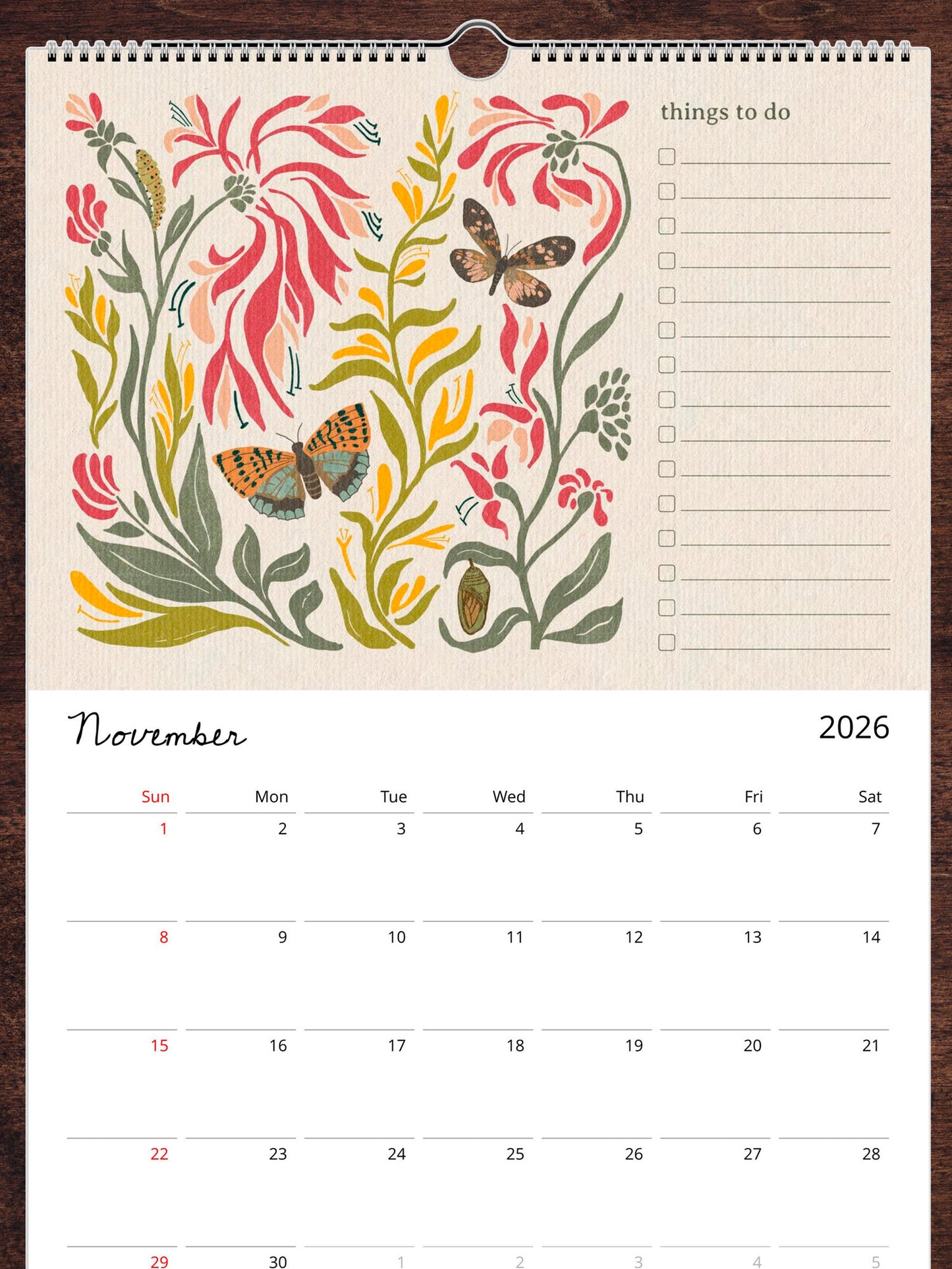 In My Garden 2026-27 Academic Year Folk Floral Calendar | July 2026 - June 2027