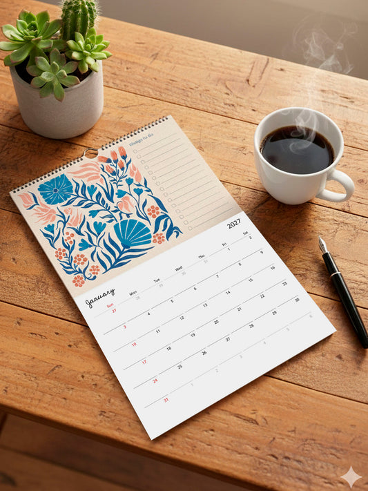 In My Garden 2026-27 Academic Year Folk Floral Calendar | July 2026 - June 2027