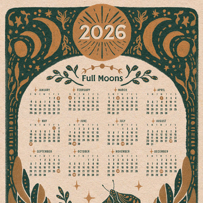 2026 Full Moon Magic Folk Art Calendar | Wood Hanger